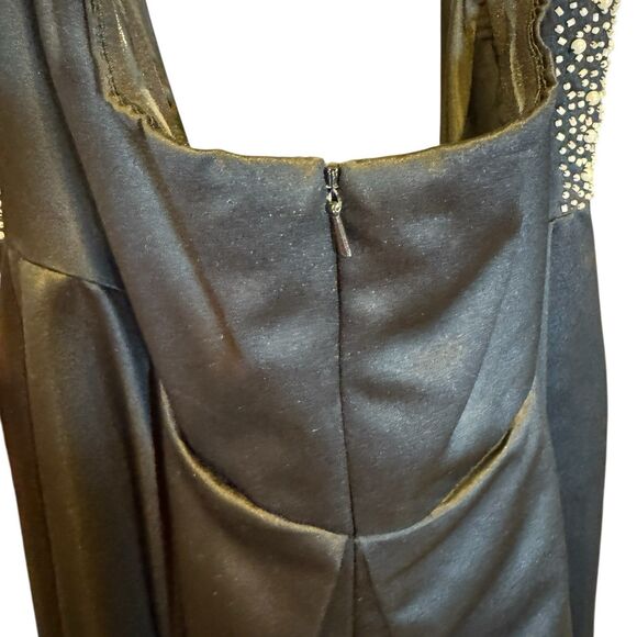 Nicole Miller Platinum Black Halter Evening Gown Size 16 Rhinestone Waist - Picture 7 of 16